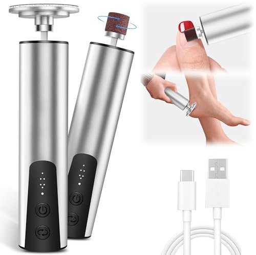 Détache-callosités électrique (6 vitesses réglables), lime à ongles électrique 2 en 1, ponceuse à pieds rechargeable, outils de pédicure pour peaux mortes avec disque de papier de verre et forets à