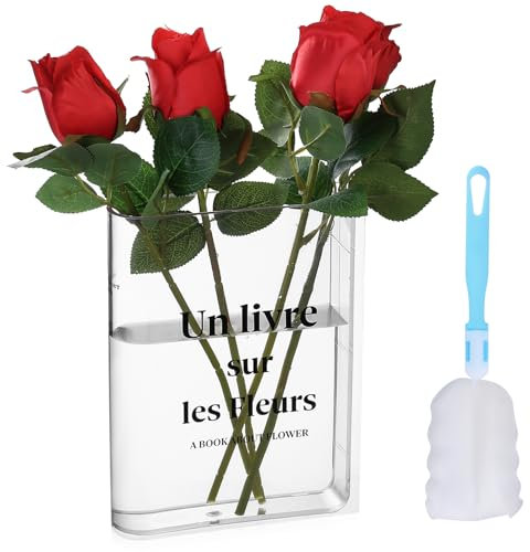 Buchvase, Buch Vase, Book Vase, Acryl Klare Buchvase für Bblumenvase, Büchervase, Buchförmige Vase Transparente Blumen Vase, Tulpenvase für Schlafzimmer Tischdeko Wohnzimmer Büro Deko