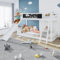 Merax Etagenbett mit Leiter, Hochbett 90x200cm, Kinderbett mit integriertem Schreibtisch und Regalen, Platzsparendes Stockbett mit Rausfallschutz & Lattenrost, Funktionsbett für Junge & Mädchen, Weiß