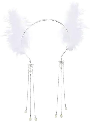 FUXIU Bandeau à plumes avec plumes blanches en fourrure - Accessoires pour cheveux - Pour filles et femmes