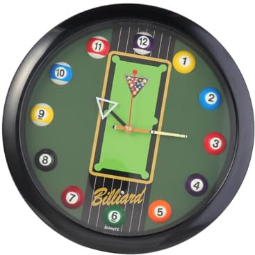 perfk Billard-Poolkugel-Wanduhr, Billardtisch-Wanduhr, Queue-Hand, Wanddekoration, 11,6 Zoll, für Club-Billardhalle, Snooker-Spiel, Schwarz