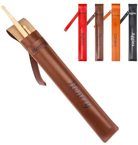 OXYEFEI Drumsticks Tasche，Personalisierte Trommelstöcke Tasche Wasserdicht Drumstick Halter PU Leder Drum Stick Bag Geschenk für Musikliebhaber (Braun)