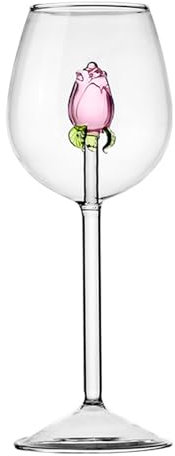 BYYLECL 3D Rose Clear Wine Goblet, Rose Champagne Glass with Rose Inside Wine Glasses, Wedding Flutes Glasses for Catering, Weddings, Parties, Bars, Family Reunions 300ml