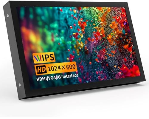 Mini Monitor de 7 Pulgadas, Mini Pantalla HD IPS de 1024×600 con Altavoces Integrados/Entrada HDMI/VGA/AV para PC, TV, DVD, CCTV, Raspberry Pi