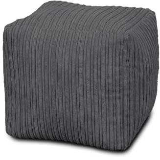 Bags of Beans Soft Corduroy Cube Pouffe Bean Bag Pre-Filled - Slate | Square Ottoman - Comfortable Ergonomic Portable Footstool - Living Room & Bedroom Furniture - 36(D) x 36(W) x 36(H)cm