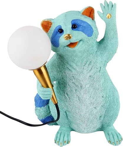 Kare Design Tischleuchte Raccoon, Blau, Waschbär Motiv, Tischlampe, Nachttischlampe, Wohnzimmer, Leuchtmittel nicht inklusive, 31x19x18 cm (H-B-T)