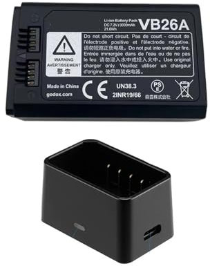 Lithium Battery ,Compatible For Godox VC26 VB26 VB26A DC, 3000mAh 21.6Wh USB Replacement Li-ion Battery Charger ,Compatible For Godox V860III V1 V850III Flash Speedlite(Battery And Charger)