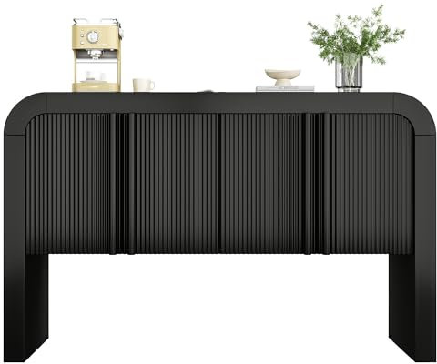 I0I&I0I Sideboard mit Abgerundeten Ecken, Modernes Design,Magnetische Türen mit Kippsicherung, Großer Stauraum, MDF-Holz, für Wohnzimmer, Esszimmer, Küche (Schwarz)