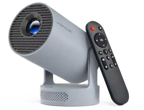 Projecteur HY300 Pro+ avec Haut-Parleur intégré 5 W, 1920 x 1080p, Android 14, 8 000 lumens, WiFi 6, BT5.4, Portable, pour l'extérieur (HY300 Pro New-Grey)