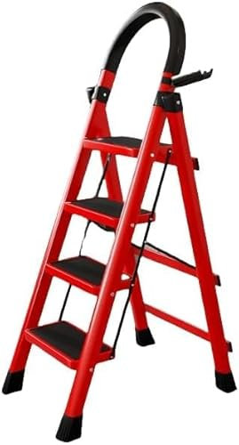 Escabeau 4 Marches Pliant de Sécurité,Acier Robuste,Pliable,Portable avec Tapis en Caoutchouc Antidérapant,Charge 150kg,Main Courante de Sécurité,Échelle Domestique