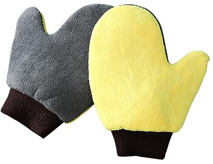 ERINGOGO Car Wash Mitt 2pcs Coral Fleece Double-sided Scratch-free Water-resistant Gloves Non-slip Exterior Detailing Cleaning Mitts for Auto Care