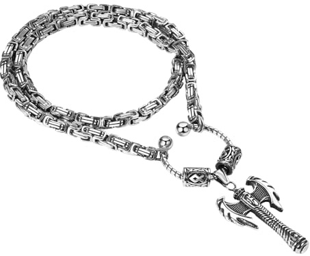 OIDEA Herren Wikinger Halskette mit Königskette: Schwer Punk Rock Wolfskopf Thors Hammer Anhänger Wolf Kopf Odin Bärenklaue Nordisch Viking Schmuck Geschenk für Männer Freund Vater