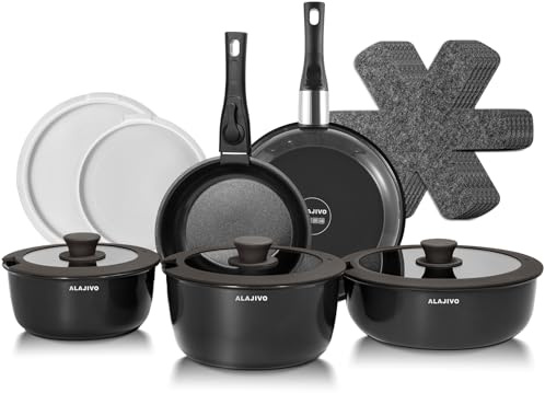 Topfset mit Abnehmbarer Griff, 17-Teilig Topfsets Pfannenset mit Keramik Antihaft Beschichtet, Topfset Induktion Kochtopf Set mit Deckel