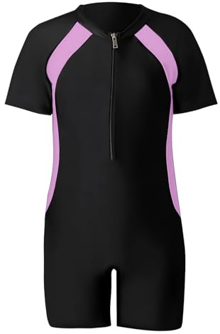 Okdance Costume da Bagno per Ragazzi e Ragazze, Costume da Bagno a Un Pezzo per Bambini a Manica Corta per Estate, Surf, Nuoto, Sport Acquatici per Ragazzo e Ragazza, rosa, 12-14 anni