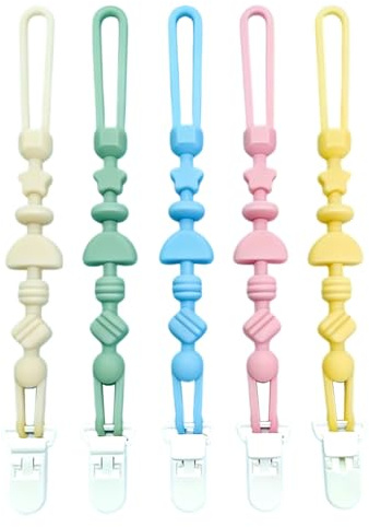 LEEQBCR 6 Pcs Chupetero de clip para Bebé,Ajustable Cadena para Chupete Bebe,Cadena de Chupetes para niños y niñas,Diseño de Una Pieza,Sin BPA,Protege a tu bebe