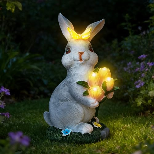 Osterdeko Hase Solar Gartendeko für Draußen Wetterfest,Osterhasen Figuren Groß Outdoor,Kaninchen Deko Garten Solarlampen für Außen,Kaninchen Solar Gartenfiguren, Ostern Geschenke für Frauen Mutter Oma