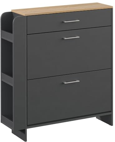 Vicco Schuhschrank Movino, Anthrazit/Eiche, 88.4 x 101.6 cm | mit offenen und geschlossenen Fächern, zur Aufbewahrung von Schuhen und Accessoires geeignet