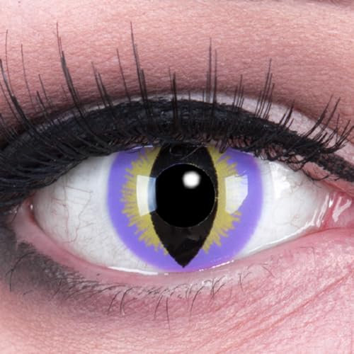 Farbige rosa/weiße Katzenaugen Crazy Fun Kontaktlinsen Purple Dragon mit Verdrehschutz, gratis Linsenbehälter + 60ml Pflegemittel, Topqualität zu Fasching, Karneval und Halloween