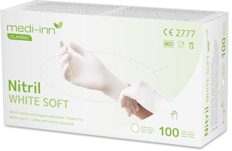 Medi-Inn+ Nitril White Soft Einmalhandschuhe weiß puderfrei (100 Stück, Größe: S)
