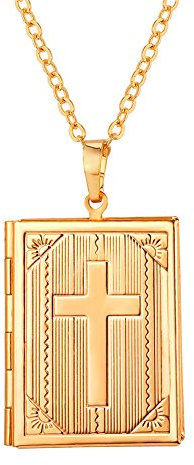 U7 Rechteck Anhänger Medaillons für Damen Vintage Medaillon zum Öffnen für Bilder Foto Halskette 18k Bibel Kreuz Bild Kette Kettenanhänger Amulett Souvenir Personalisiert Schmuck für Valentinstag