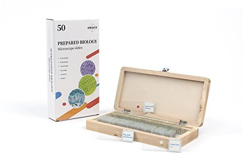 SWIFT 50 Vorgefertigte Mikroskop-Dias Set für die Biologische Wissenschaft, mit Holzkoffer