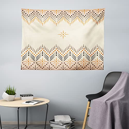 ABAKUHAUS Geometrisch Wandteppich, Primitives aztekisches Muster, Wohnzimmer Schlafzimmer Heim Seidiges Satin Wandteppich, 200 x 150 cm, Bernstein Pfirsich Creme