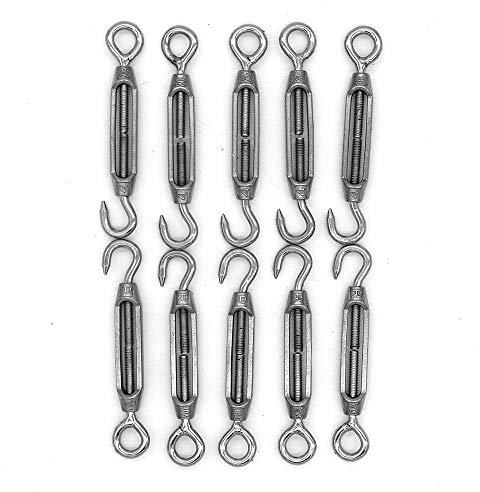 Nuzamas Lot de 10 crochets et œillets M4, tendeur C à O, en acier inoxydable 304, kit de matériel pour câble métallique tension très résistant, pour pare-soleil, installation d'auvent de tente