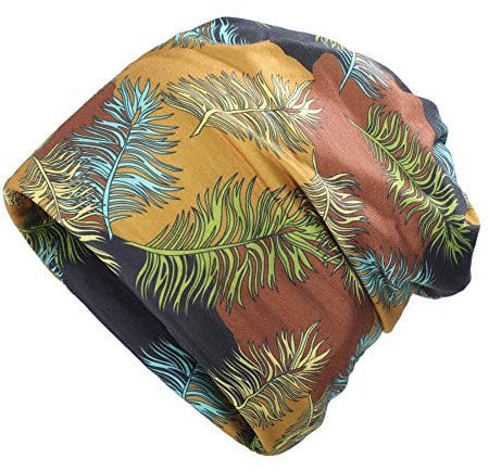 ZLYC Damen Slouch Beanie Leicht Weich Jersey Mütze Blumen Turban Hut,Blatt Bunt,Einheitsgröße