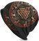 C2Jew Vikings Beanies Mütze Schwarz-Rote Strickmützen Damen Herren Mütze Hip-Hop Mütze Slouchy Outdoor-Caps 10,6 × 11 Zoll,Valknut Symbol