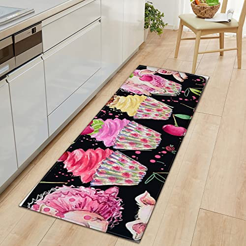 Läufer Küche,Teppiche Für Küche Boden Cartoon Rosa EIS rutschfeste Läufer Waschbar Läufer Teppich Home Weihnachtsdekoration Für Küche Schlafzimmer Wohnzimmer,60X180Cm (24X71 Zoll)