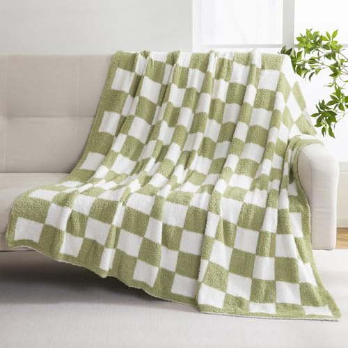 YIRUIO Überwurfdecken, Schachbrett-Gitter, Schachbrett, Gingham-Wärmer, Komfort, Plüsch, wendbar, Mikrofaser, gemütliche Dekoration für Zuhause, Bett, Couch (salbeigrün, 130 x 160 cm)