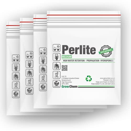 Grow Chem Perlite For Plants 20L (4x5L Resealable Bag) – Medium Grade (2-5mm) Perlite Potting Mix- Quality Growing Medium for Root Growth - Indoor & Outdoor Seeds & Plants