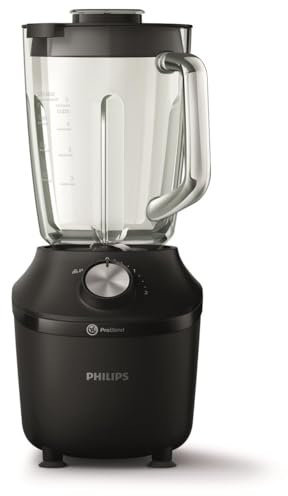 Philips Blender 3000 Series, ProBlend System, 2L Maximum Capacity, 1.25L Effective Capacity, 600W, 2 Speed Settings & Pulse, Glass Jar, Black (HR2291/01)