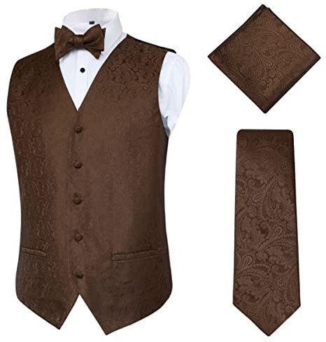 Alizeal Herren Klassische 4pc Paisley Jacquard Weste Anzug Weste Set, Braun-L
