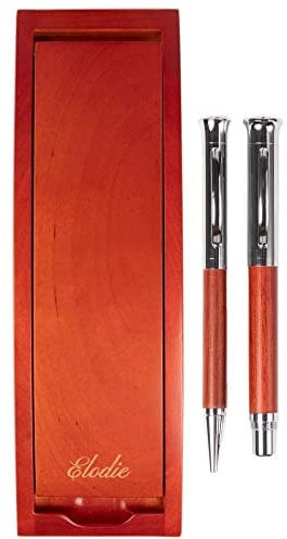 Ocadeau Schreibset für das Büro mit Textgravur - Hochwertiges Stiftset aus Holz und Metall bestehend aus Kugelschreiber und Tintenroller - Set mit personalisierbarer Schatulle