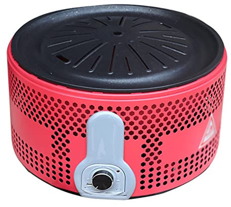 W-Lynn Tragbarer Holzkohlegrill, rauchfreier Innengrill mit Ventilator (Batterie Nicht im Lieferumfang enthalten), 34 x 34 x 20,5 cm,Red