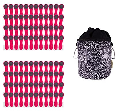 BellaCott - Juego de 96 pinzas para la ropa (plumas de acero inoxidable, incluye bolsa de algodón con diseño de leopardo), color rosa