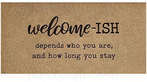 JJUUYOU Large Rug for Hallway Welcome Mat for Front Door Outside Entryway Funny Welcome-ish Doormat 120X45CM Non Slip Rubber Backing Brown Low Profile Mats for Entry Patio Shoe Rugs