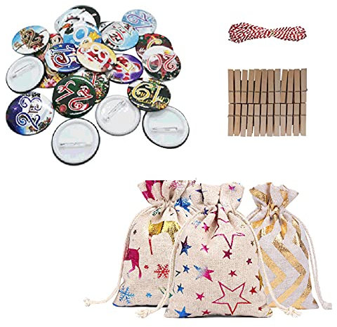 Weihnachtskalender Stoffsäckchen zum Selberfüllen Geschenksäckchen Adventskalender zum Befüllen Kinder Bronzing Christmas Jute Bag Draws Rope Beam Digital Badge Countdown Bag Set (As shows, One Size)