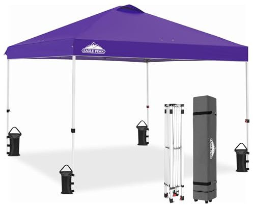 EAGLE PEAK Tonnelle de Jardin Pliable 3x3m Pop-up Gazebo Tente Pliante Pavillon,avec Sac de Transportable à Roulette pour Camping, Plage, Jardin, La Couleur Violette