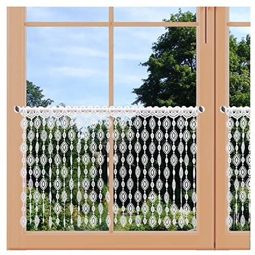 artex deko Scheibenhänger Fadengardine Jula Plauener Spitze Scheibengardine mit Ornamenten weiß 45 cm hoch