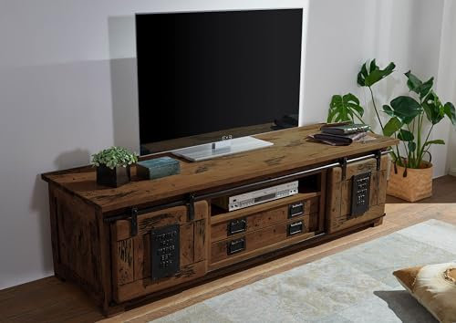 MASSIVMOEBEL24.DE Railway TV-Board 180x55x50 Mango Größen, Farbe:braun lackiert, Größe:180x55x50 cm (BxTxH)