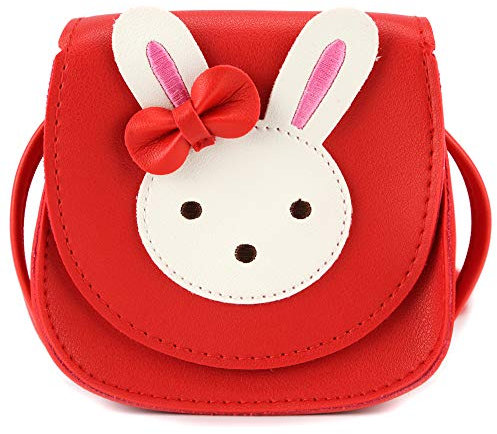 Ondeam Kleine Kaninchen Ohr Bogen Crossbody Geldbörse, PU Schulter Handtasche für Kinder Mädchen Kleinkinder (rot)