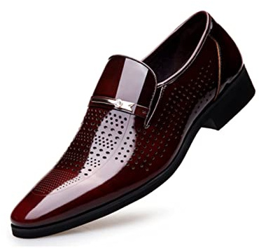 Sprifloral Mens Loafers Fashion Lace-ups Leather Pointed Toe Slippers Comfy Slip-on Business Dress Flats Breathable Driving Shoes Red, 12 UK