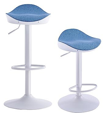 Kidol & Shellder Barhocker 2er Set Barstuhl Barstühle Weiß Blau Fleece Teddy 360° höhenverstellbar aus PU und Metall für Zuhause Küche Theke Bistro
