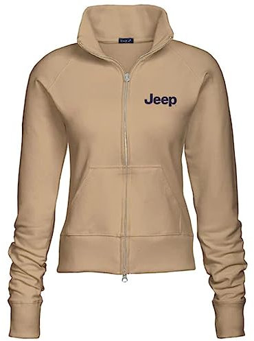 Jeep Fleecejacken für Frauen Text Logo Full-Zip Front Pouch Taschen Damen Jacke, Hellbraun, Large