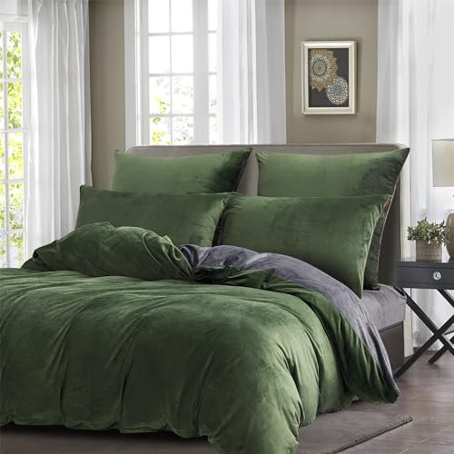 Boqingzhu Plüsch Bettwäsche 135x200cm Biber Grün Salbeigrün Grau Flanell Winter Warm Kuschelig Flauschig Wende Bettwäsche Teddy Fleece Samt Cashmere Touch Bettbezug 135x200cm