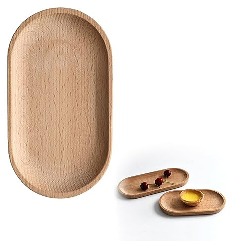 Plateau en Bois de hêtre,Plateaux Ovales en Bois Massif,Plateau à Thé Ovale,Plateau de Service Bois,Plateau en Bambou,Plateau en Bois Naturel,Plateaux en Bois pour Service,18X10X1.5cm,1 pièce
