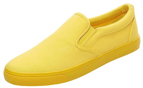 Jamron Hombre Color Sólido Slip On Zapatos de Lona Zapatillas Casual Sneakers Plimsolls Amarillo SN0706142 EU43