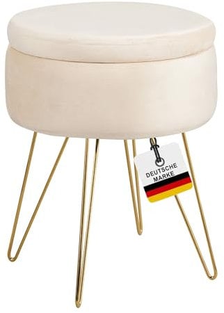 Albatros Hocker mit Stauraum Cannes – Sitzhocker mit Stauraum, Modernes Design, Edler Samt-Bezug – Sitztruhe oder Sitzbank mit Stauraum – optimal als Fußhocker oder Hocker Schminktisch, Beige